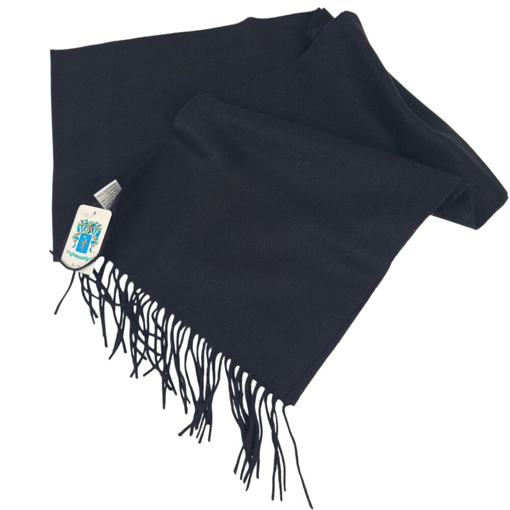 NWT Portolano Black Woven Cashmere Scarf With Fringes - One Size